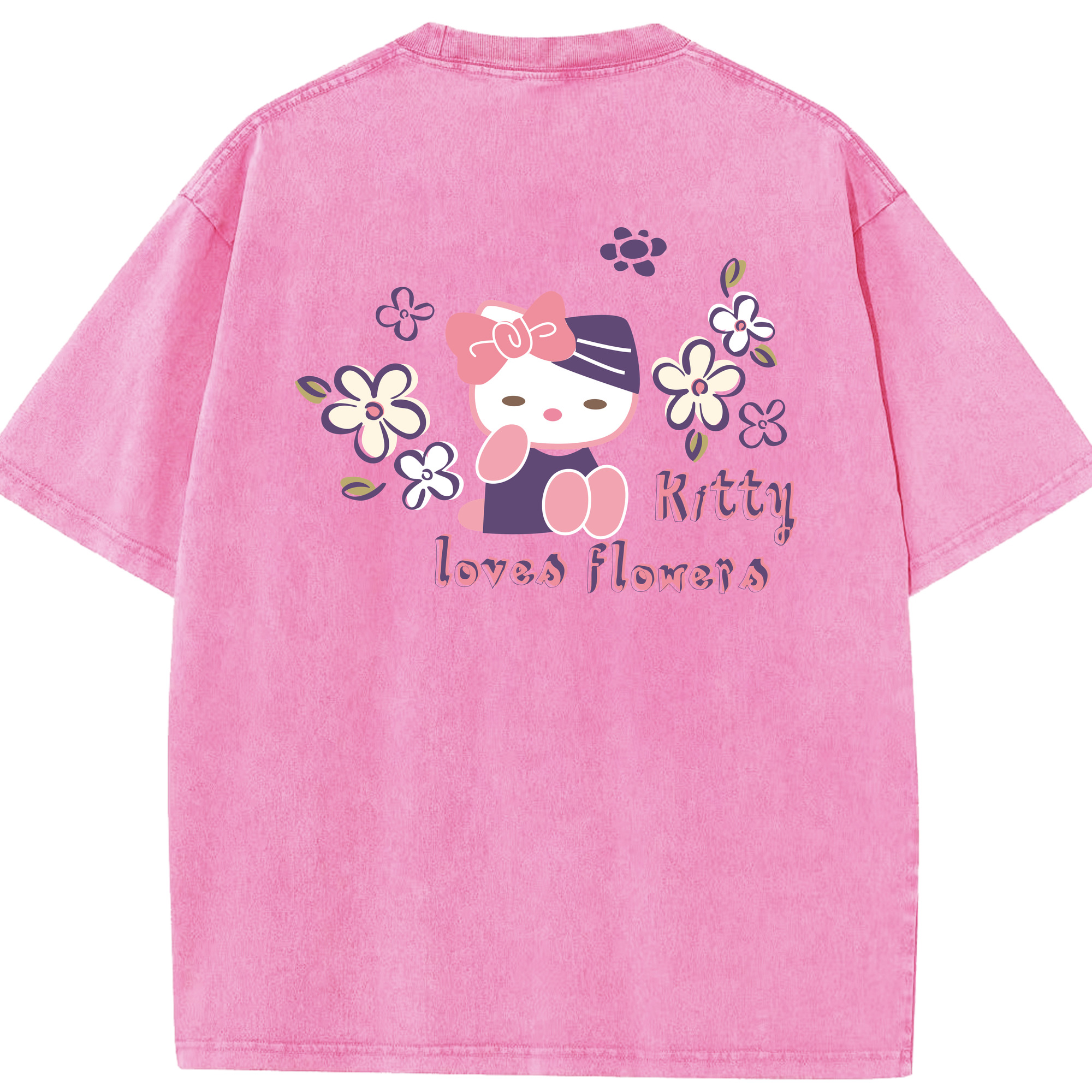 （画像用） Hello Kitty ハローキティ 綿100% ヴィンテージ風 半袖Tシャツ（背面プリント）